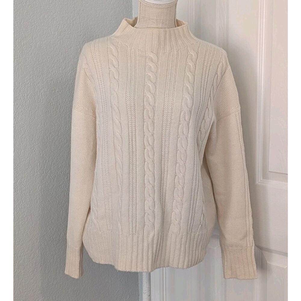 Max Mara Studio Cashmere Wool Cable Knit Mock Neck Sweater Luxury Small